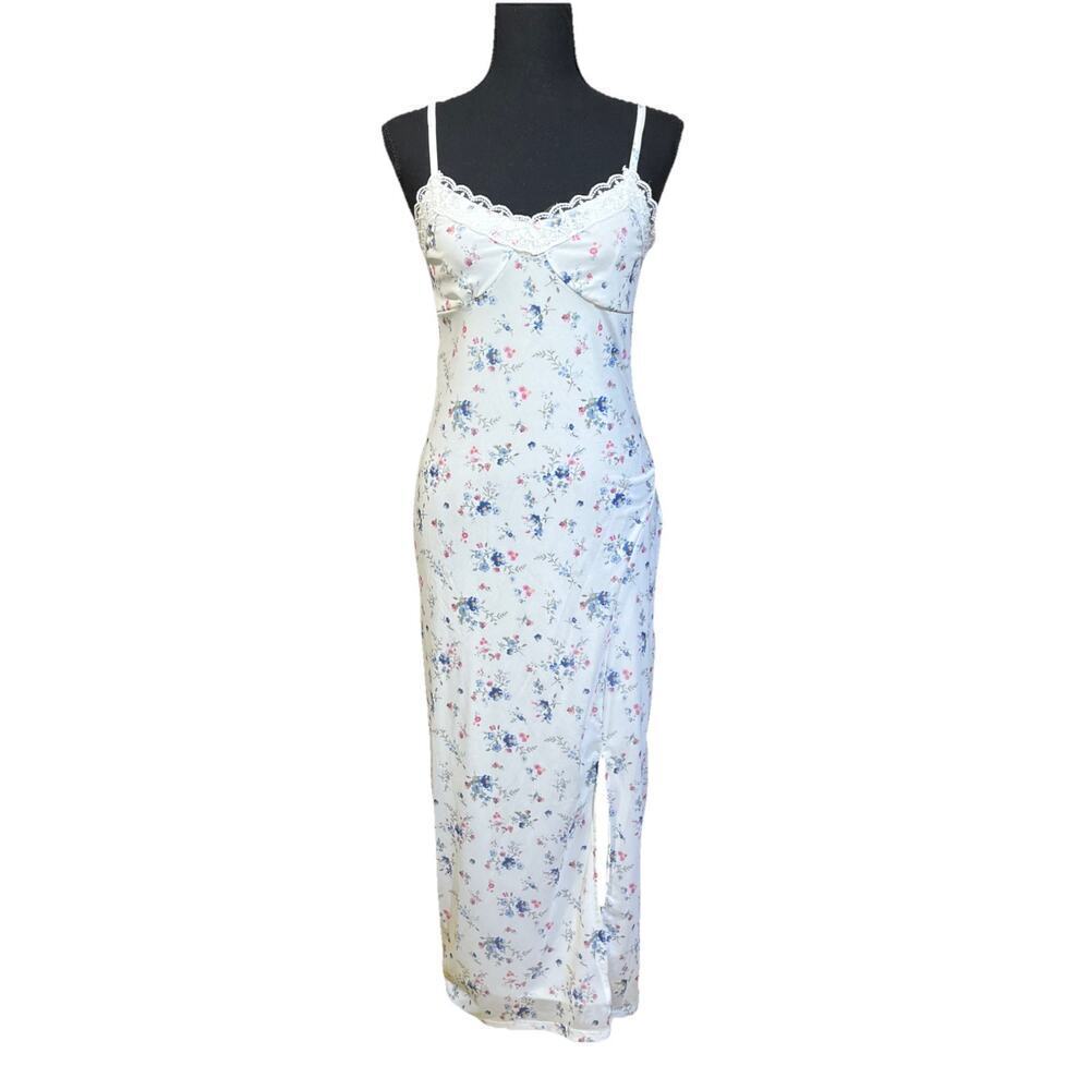 VTG No Boundaries Y2K Mesh Milkmaid Dress Small 4-6 Dainty Floral Coquette